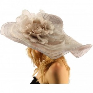 Sun Hats Victorian Layered Sinamay Floral Feathers Derby Floppy Wide 7"+ Dress Hat - Gray - CP17WXCG247 $103.69