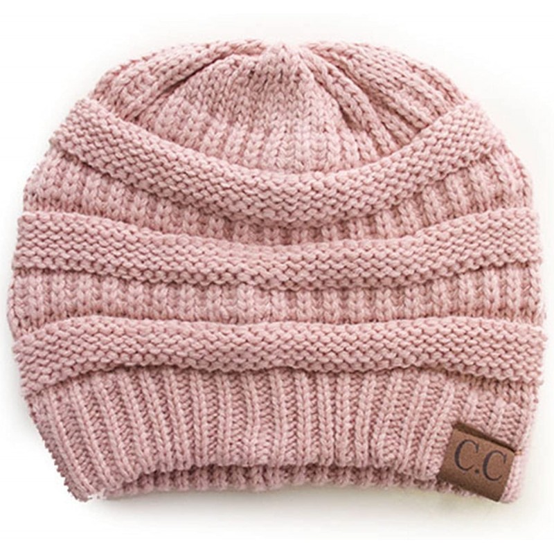 Skullies & Beanies Trendy Warm Chunky Soft Stretch Cable Knit Beanie Skull Cap Hat - Rose - CC185R3R26D $20.45
