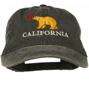 Baseball Caps California with Bear Embroidered Washed Cap - Black - CE11NY2Z7TR $48.66