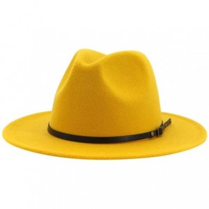 Fedoras Mens Fedora Hat Faux Felt Wide Brim Belt Buckle Cowboy Hat - B Yellow - CA1933YL64X $19.11