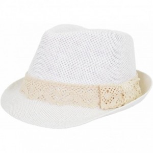 Fedoras Women's Lace Ribbon Band Fedora Straw Sun Hat Available - White - CS11ZQ3E4SH $21.94