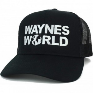 Baseball Caps Wayne's World Embroidered Trucker Mesh Cap - Black - CE12CM2J709 $33.35