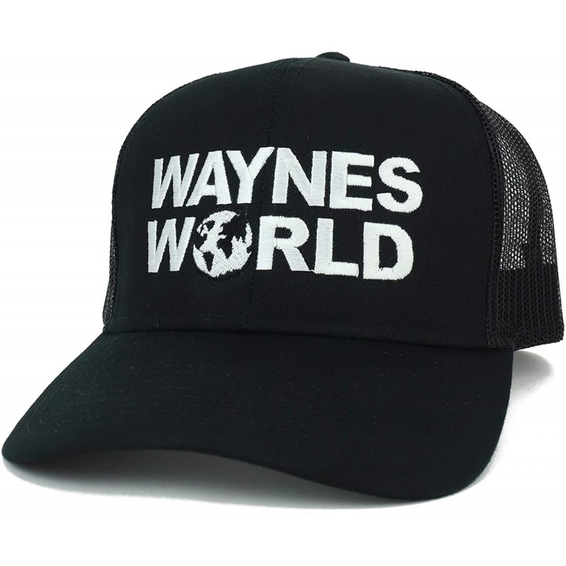 Baseball Caps Wayne's World Embroidered Trucker Mesh Cap - Black - CE12CM2J709 $20.10