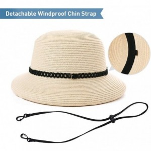 Fedoras Womens Wide Roll Up Brim Packable Straw Sun Cloche Hat Fedora Summer Beach 55-58cm - Beige_00010 - C418QEWED6S $30.86