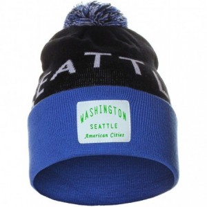 Skullies & Beanies Unisex USA Fashion Arch Cities Pom Pom Knit Hat Cap Beanie - Seattle Black Blue - C212N9R42A6 $18.51