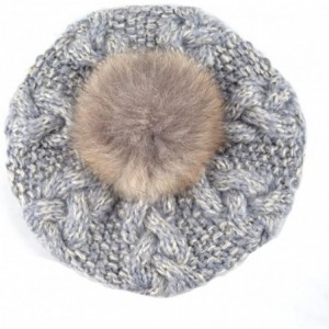 Skullies & Beanies Women Warm Knitting Cuffed Fluffy Pom Pom Beret Beanie - Grey - CP12O7EB69W $26.70