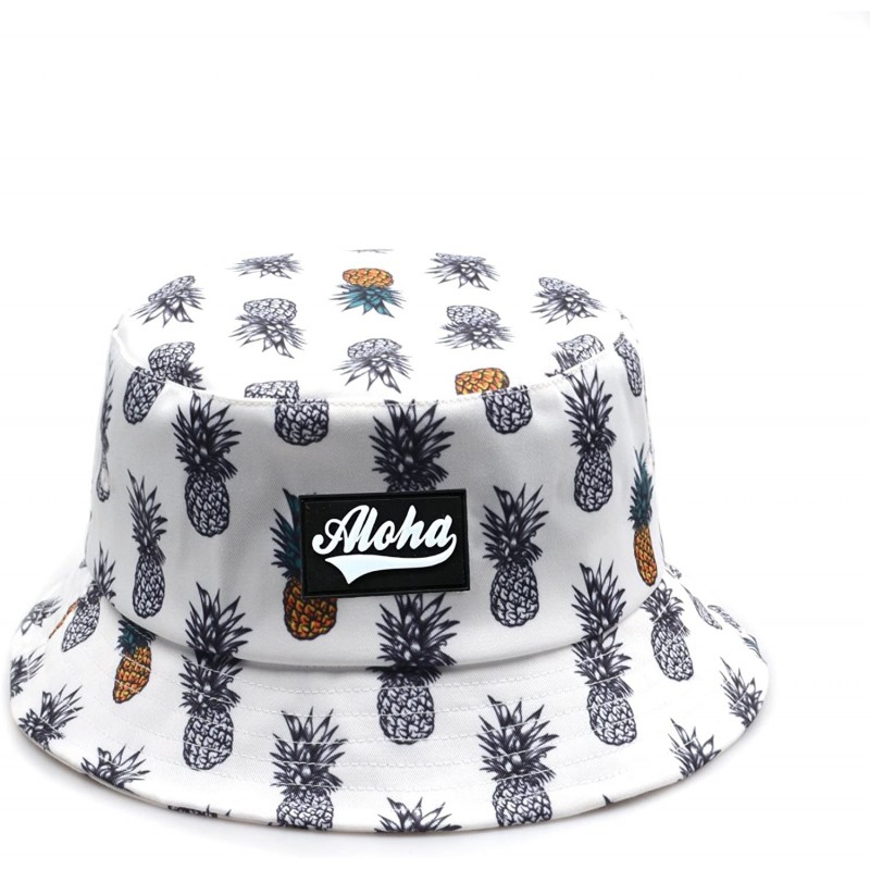 Bucket Hats Mens Womens Trends Fashion Bucket Hat - Pineapple Faux Leather Aloha White - CT18G5T7NQU $18.72