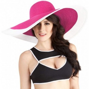 Sun Hats Womens Wide Brim Straw Hat Floppy Beach Sunhat Foldable Summer Cap UPF 50+ - 17cm-rose/White - CY1905WN5AU $49.38