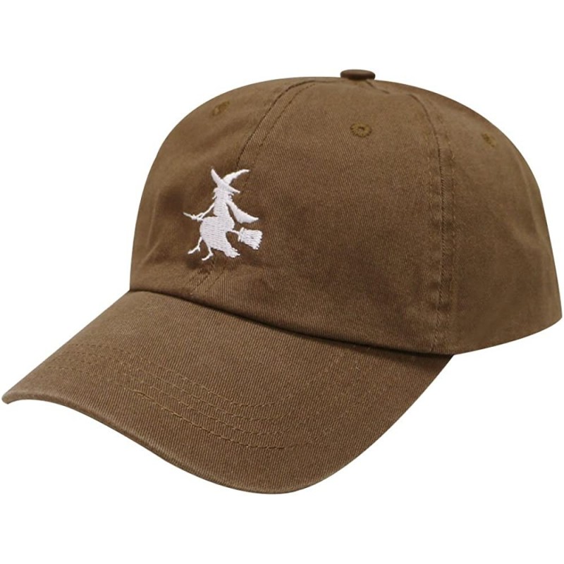 Baseball Caps Witch & Broom Cotton Baseball Cap - Brown - CT12MRQAURN $11.95