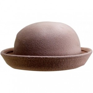 Fedoras Women Wool Felt Bowler Hat Derby Church Fedora Hat Roll-up Brim Party Hat - Light Tan - C118KMM225E $9.22