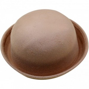 Fedoras Women Wool Felt Bowler Hat Derby Church Fedora Hat Roll-up Brim Party Hat - Light Tan - C118KMM225E $25.65