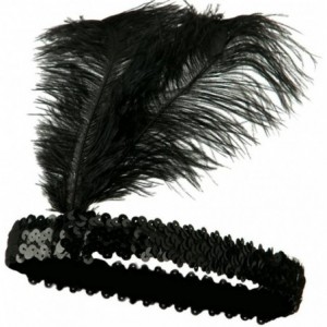Headbands 20's Sequined Showgirl Flapper Headband with Feather Plume - Black - C712N23CJVB $14.13