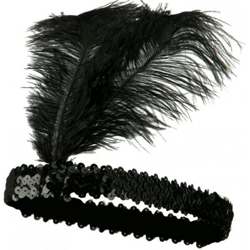 Headbands 20's Sequined Showgirl Flapper Headband with Feather Plume - Black - C712N23CJVB $6.19