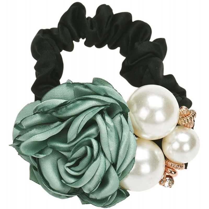 Headbands Pearls Beads Rose Flower Hair Band Rope Scrunchie Ponytail Holder - A - C718MHUEG9A $20.12