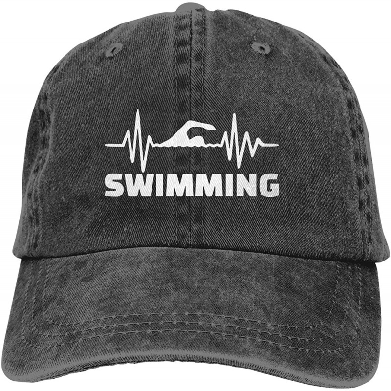 Baseball Caps Unisex Baseball Cap Denim Fabric Hat Heartbeat Swimmer Adjustable Snapback Cricket Cap - Black - CA18S8N6ML4 $3...
