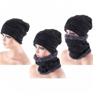 Skullies & Beanies 5 Pieces Winter Ski Warm Set Winter Knit Hat Neck Warmer Winter Knitted Gloves and Ear Warmer - Black - CR...