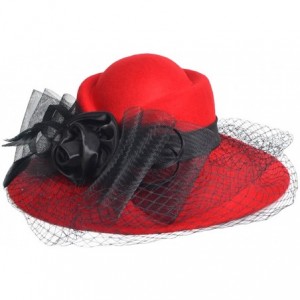 Fedoras Women's Fascinator Wool Felt Hat Cocktail Party Wedding Fedora Hats - B-red - CC12N1NQ7I4 $79.10