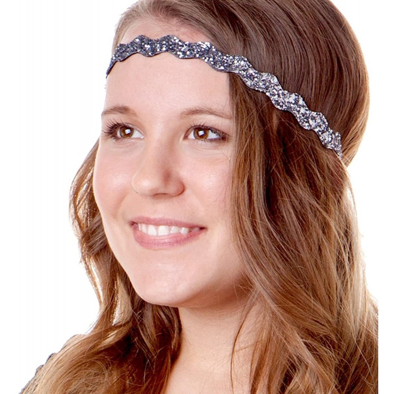 Headbands Women's Adjustable NO Slip Wave Bling Glitter Headband - Gunmetal Wave 1pk - CP11VC7E0HB $7.38