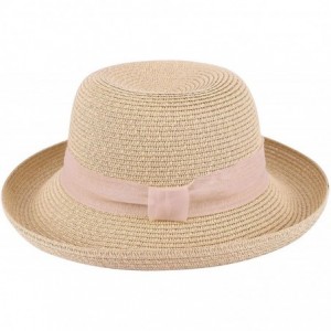 Sun Hats Women's Lightweight Packable Bucket Straw Sun Hat with Decorative Ribbon - Beige - C618CCILMYA $36.50