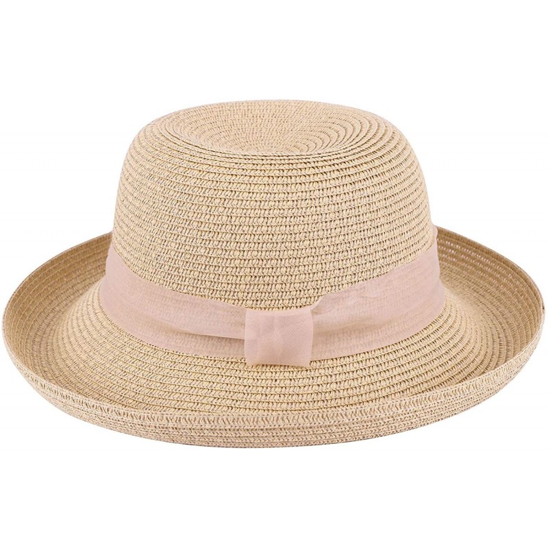 Sun Hats Women's Lightweight Packable Bucket Straw Sun Hat with Decorative Ribbon - Beige - C618CCILMYA $37.87