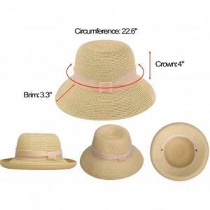 Sun Hats Women's Lightweight Packable Bucket Straw Sun Hat with Decorative Ribbon - Beige - C618CCILMYA $37.87