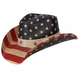 Cowboy Hats American Flag Vintage Cowboy Hat - Red White Blue/ Beige - CE18KINMYK6 $69.56