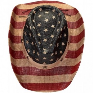 Cowboy Hats American Flag Vintage Cowboy Hat - Red White Blue/ Beige - CE18KINMYK6 $70.36