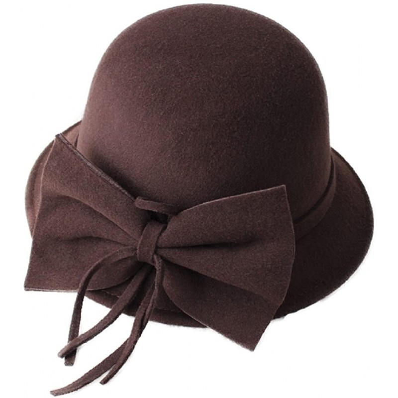 Bucket Hats Women's Bowknot Felt Cloche Bucket Hat Dress Winter Cap Fashion - Coffee - C11880A05NT $38.60