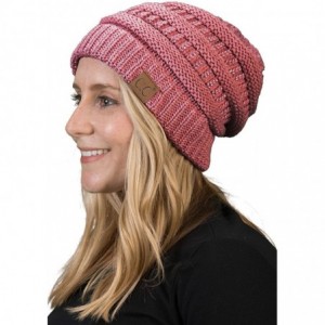 Skullies & Beanies Solid Ribbed Beanie Slouchy Soft Stretch Cable Knit Warm Skull Cap - Dark Rose - Metallic - CA185RUWW7Y $1...