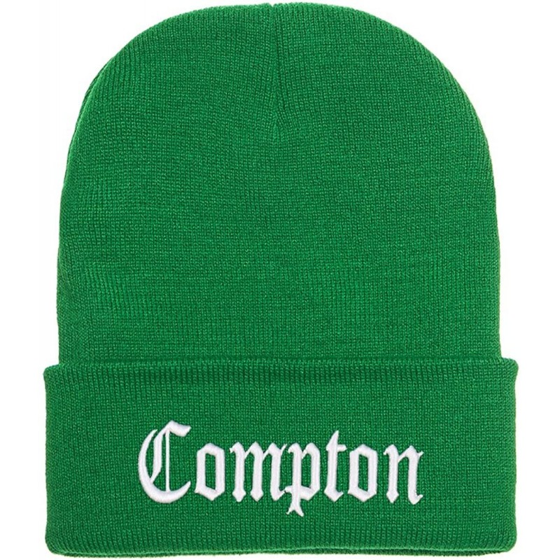 Skullies & Beanies 3D Embroidered Compton Warm Knit Beanie Cap Yupoong - Kelly Green - C6120S59JU5 $16.37