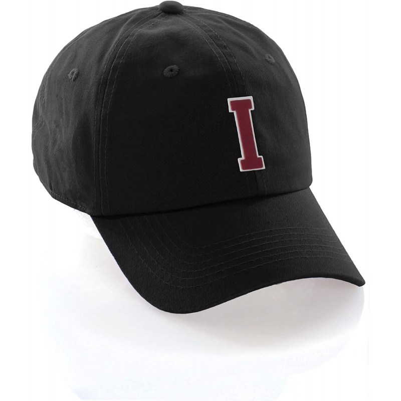 Baseball Caps Customized Letter Intial Baseball Hat A to Z Team Colors- Black Cap White Red - Letter I - C018ET49XWS $29.47