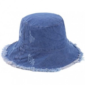 Bucket Hats Denim Bucket-Hat Distressed-Fisherman Foldable - Outdoor Sun Protection Beach Cap - Blue - C818TLX6EGX $11.51