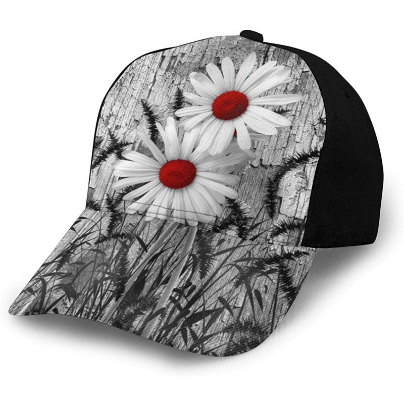 Baseball Caps Red Gray Daisy Flowers Rustic Classic Baseball Cap Men Women Dad Hat Twill Adjustable Size - CP18ZGCO52K $21.57