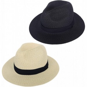 Sun Hats Mens Women's Wide Brim Straw Panama Sun Hat - Two Pack_black/Beige - CM196R7GM02 $27.45
