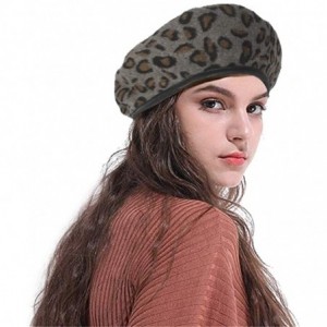 Berets Women French Style Vintage Leopard Print Wool Soft Winter Warm Beret Beanie Hat - Grey - CL18MD5R8GC $26.70