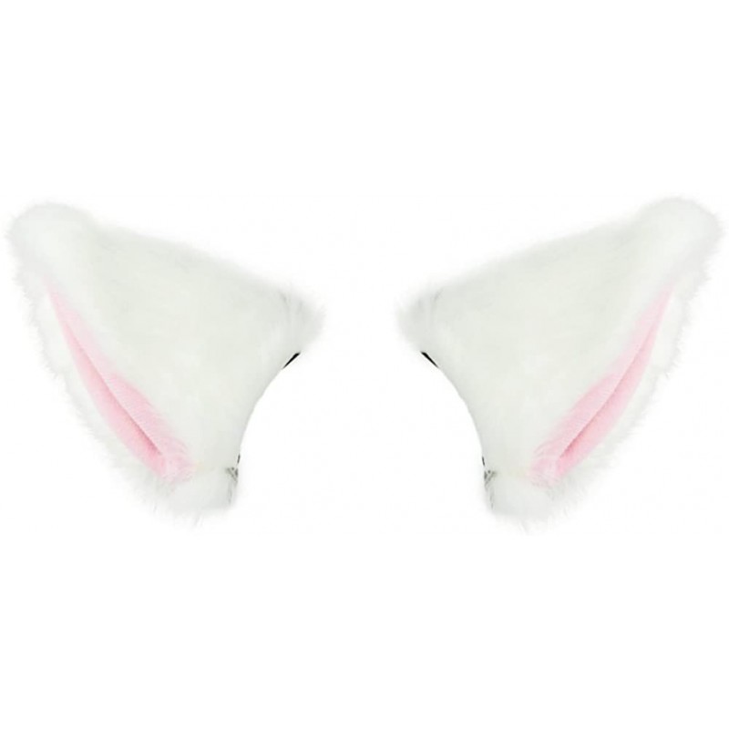 Headbands Cat Fox Long Fur Ears Hair Clip Cosplay Costume Kit Fancy Dress Halloween Party - White + Pink - CW18T72DRKL $8.07
