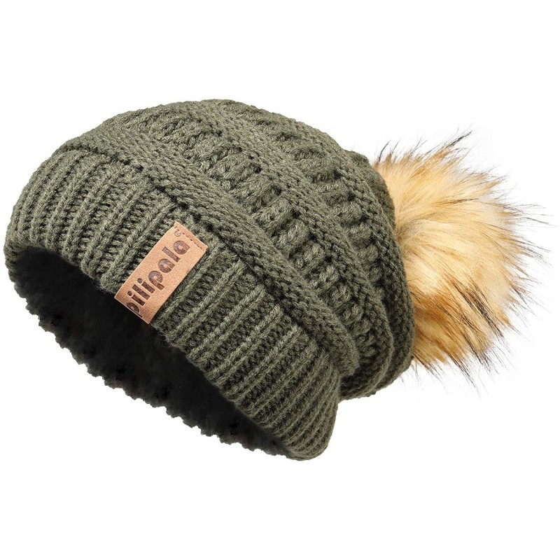Skullies & Beanies Womens Winter Knit Beanie Hat Slouchy Warm Pom Pom Hat Faux Fur Caps for Women Ladies Girls - C518YR75XLM ...