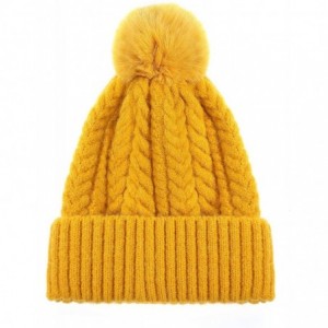Skullies & Beanies Womens Winter Beanie Hat- Faux Fur Hats Wool Soft Warm Thread Handmade Thick Knit Hat Women - CW18XT68GDQ ...