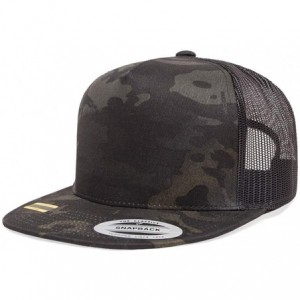 Baseball Caps Yupoong 6006 Flatbill Trucker Mesh Snapback Hat with NoSweat Hat Liner - Multicam Black - C318O805OIA $33.38