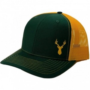Baseball Caps Deer and Antlers Snapback Hat Curved Bill Trucker Mesh Back - Forest Green/Yellow Gold - CB18OOLRXDW $48.82