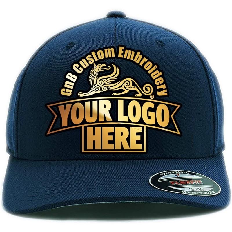 Visors Custom Hat 6277 and 6477 Flexfit caps Embroidered. Place Your Own Logo or Design - Navy - CA188XYUTNM $68.77