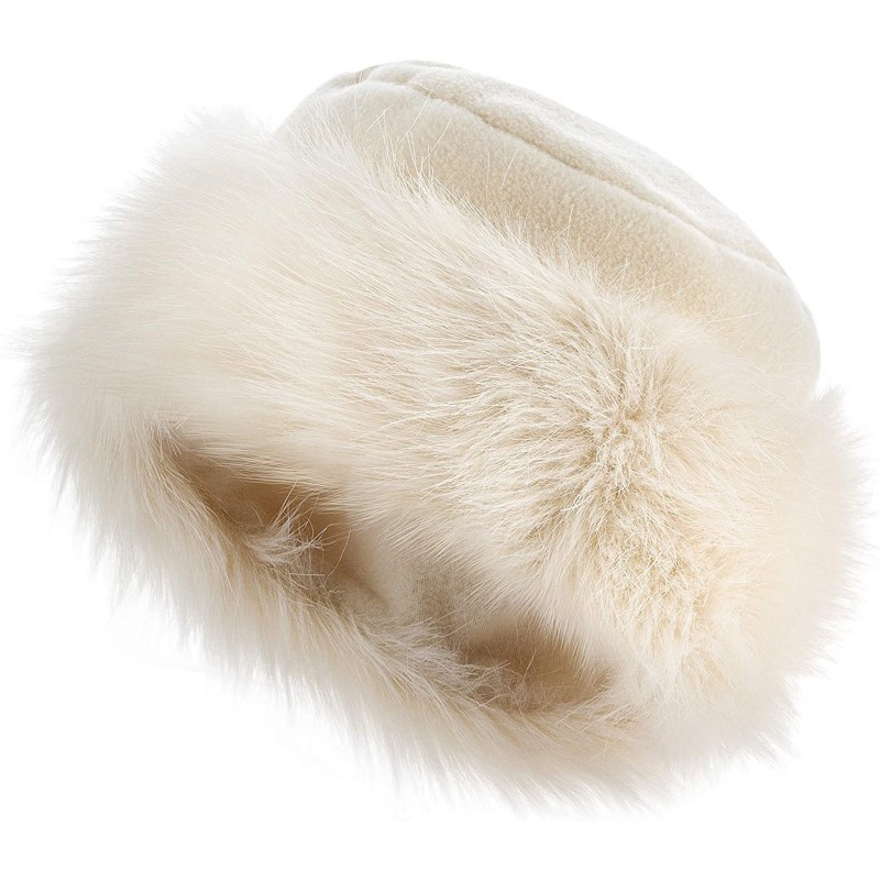 Bomber Hats Faux Fur Trimmed Winter Hat for Women - Classy Russian Hat with Fleece - Ecru - Ecru Rabbit - CA192L9Q0Z6 $44.39