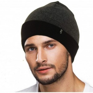 Skullies & Beanies Men's Reversible Winter Soft Knit Stretchy Warm Beanie Skull Ski Hat Cap - 2tone Black/Dk. Gray - CD18IDOS...