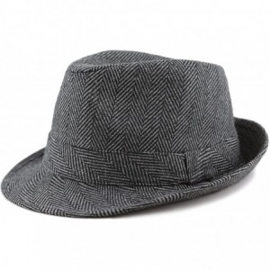Fedoras Faux Suede Wool Blend Trilby Fedora Hats - Black Herringbone - C718776OK3G $27.21