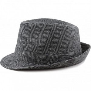 Fedoras Faux Suede Wool Blend Trilby Fedora Hats - Black Herringbone - C718776OK3G $11.18