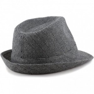 Fedoras Faux Suede Wool Blend Trilby Fedora Hats - Black Herringbone - C718776OK3G $29.08