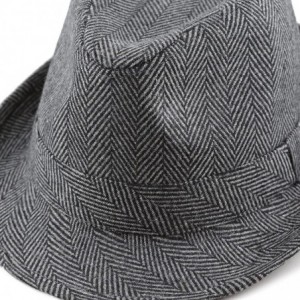 Fedoras Faux Suede Wool Blend Trilby Fedora Hats - Black Herringbone - C718776OK3G $32.43