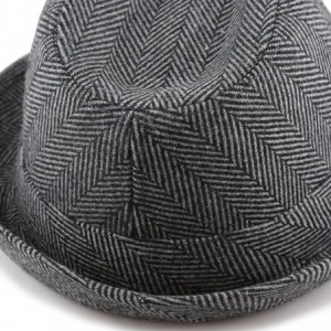 Fedoras Faux Suede Wool Blend Trilby Fedora Hats - Black Herringbone - C718776OK3G $29.08