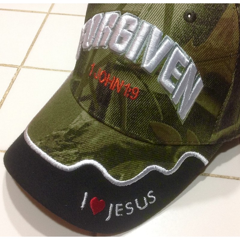 Baseball Caps Forgiven 1 John 1-9 Christian Baseball Cap- Camo Hat with I Love Jesus John 3-16 - CC11B3DPRV7 $20.18