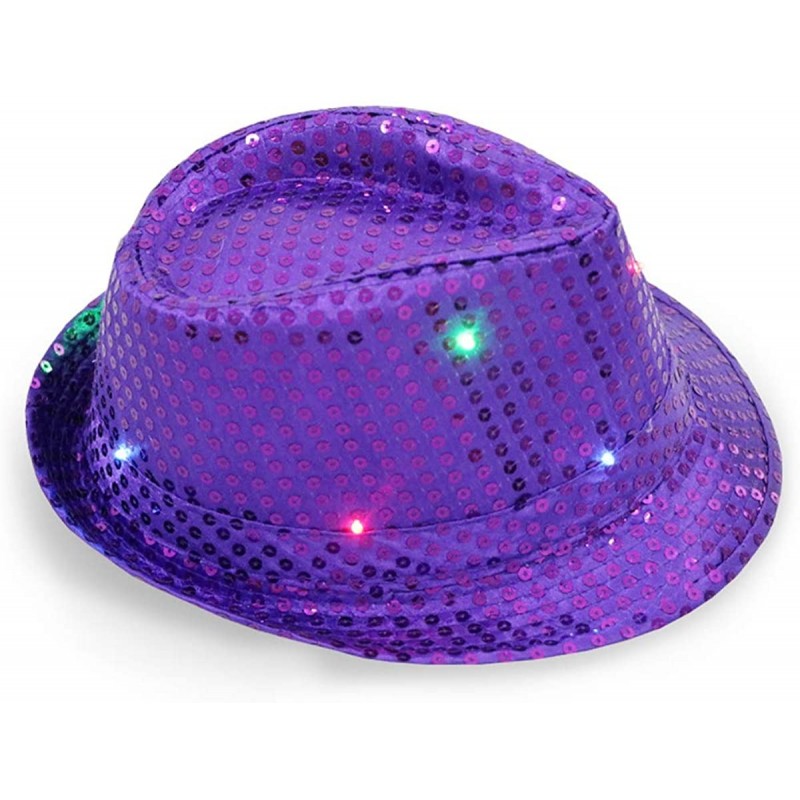 Fedoras Light Up Flashlight Fedora Hat Halloween Costume Party - Purple - CR18HXW3GCO $21.94